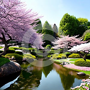 Tranquility of a serene botanical garden. Panorama