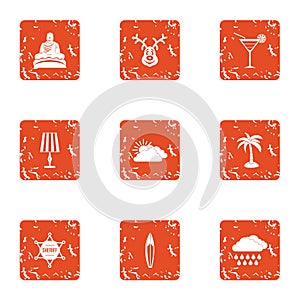 Tranquillity icons set, grunge style