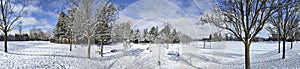 Tranquillity scene of a panoramic view of the park in winter photo