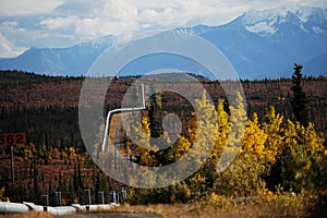 Trans-Alaska oil pipeline with snowy mountained