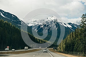 Trans-Canada highway in Banff National Park, showing the wildlife crossing overpass