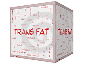 Trans Fat Word Cloud Concept on a 3D Cube Whiteboard