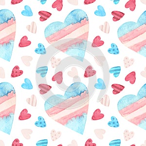 Trans pride - seamless pattern with hearts.