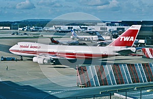 Trans World Airlines ( TWA ) Boeing B-747 Ready to depart for JFK Airport, New York City in February 2001