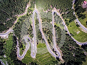 Transalpina winding mountain road high up in the mountains in Tr