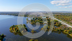 Transcanada highway and fall season colors in the outskirts of Montreal