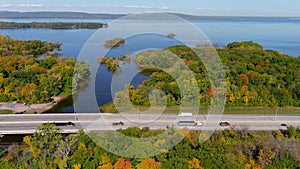 TransCanada highway and fall season colors in the outskirts of Montreal