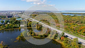 Transcanada highway and fall season colors in the outskirts of Montreal