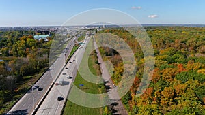 Transcanada highway and fall season colors in the outskirts of Montreal