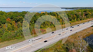 Transcanada highway and fall season colors in the outskirts of Montreal