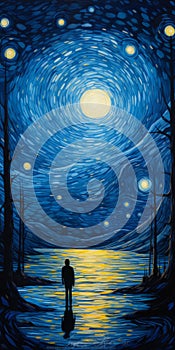 Transcendent Starry Night On Water: A Richly Detailed Romantic Illustration