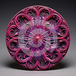 Transcendental Art: Colorful Woodcarvings With Purple And Pink Motifs photo