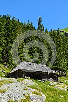 Transfagarasan landscape - old shed in the mountains - mountain landscape