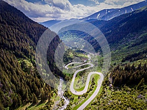 Transfagarasan Romania winding road aerial view