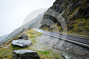 Transfagarasan in Transylvania, Romania at rain