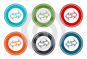 Transfer arrow icon flat vector illustration design round buttons collection 6 concept colorful frame simple circle set
