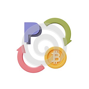 Transfer bitcoin to paypal,exchange Cryptocurrency.3d rendering