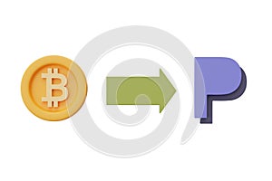 Transfer bitcoin to paypal,exchange Cryptocurrency.3d rendering