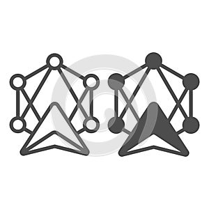 Transfer cycles and navigation cursor line and solid icon, neural dataset concept. Vector graphics. Blockchain cloud