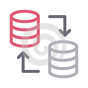 Transfer database thin color line vector icon