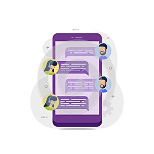 Mobile chatting app design concept. Messaging application flat vector