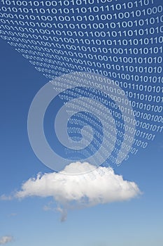 Transfer files across multiple cloud drives to manage your online secure storage - concept with binary code and real cloud alone