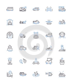 Transfer line icons collection. Transferability, Migration, Relocation, Handover, Transformation, Transport, Conversion