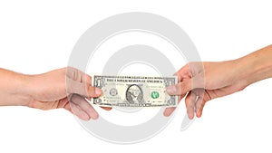 The transfer of money from hand to hands