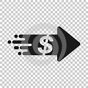 Transfer money icon in transparent style. Dollar vector illustration on isolated background. Payment business concept