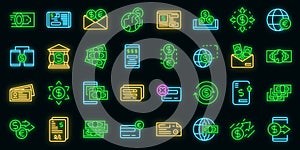 Transfer money icons set vector neon