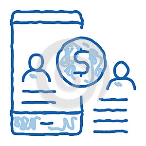 transfer money to person via phone doodle icon hand drawn illustration