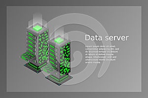 Transfer of user data to the server. Data hosting. Data flow. Data storage. Server. Digital space. Data center. Big Data. Technolo