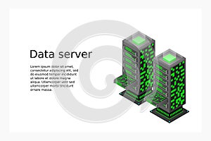 Transfer of user data to the server. Data hosting. Data flow. Data storage. Server. Digital space. Data center. Big Data. Technolo