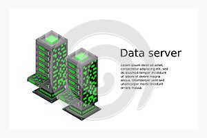 Transfer of user data to the server. Data hosting. Data flow. Data storage. Server. Digital space. Data center. Big Data. Technolo