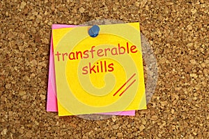 Transferable skills postit on cork