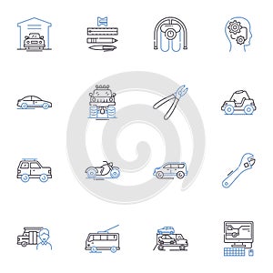 Transferal line icons collection. Exchange, Movement, Transfer, Relocation, Shifting, Conveyance, Handover vector and
