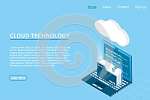 Isometric cloud technology with folder data and laptop
