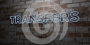 TRANSFERS - Glowing Neon Sign on stonework wall - 3D rendered royalty free stock illustration