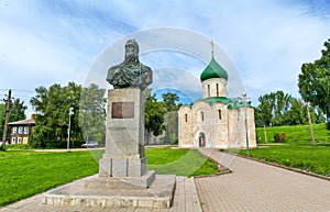 Transfiguration Cathedral and Monument to Alexander Nevsky in Kremlin, Pereslavl-Zalessky, Russia