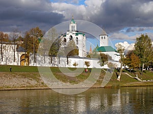 Transfiguration Monastery in autumn, Kotorosl river embankment, Yaroslavl, Russia