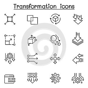 Transform, edit, change, scale, update icon set in thin line style