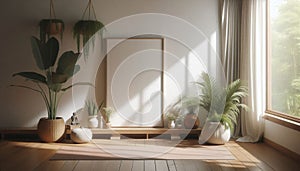Transform Your Space! A Blank Canvas in a Tranquil Yoga Studio as a Wall Art Mockup for Serenity