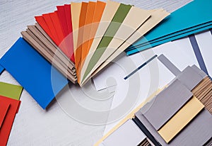 Transform Your Space with Interior Design: Color Samples, Materials, and Blueprint.