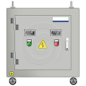 Transformer electrical box. Fuse box. Power switch panel. Electrical equipment. EPS 10.