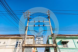 The transformer on high power station. High voltage photo