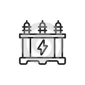 Transformer, in line design. Electrical, Power transformer, Voltage, Distribution transformer on white background vector
