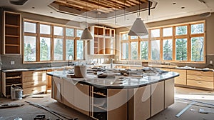 Transforming Spaces, Construction and Design of a Modern Kitchen in a New Home, Generative AI