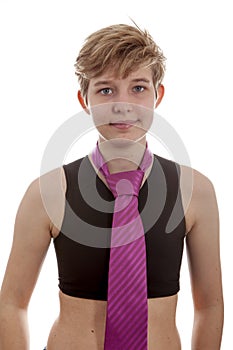 Transgender boy in wearing binder and neck tie