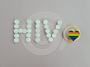 Transgender gender symbol with lgbt rainbow ribbon and condom