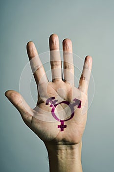 Transgender symbol in the palm of the hand